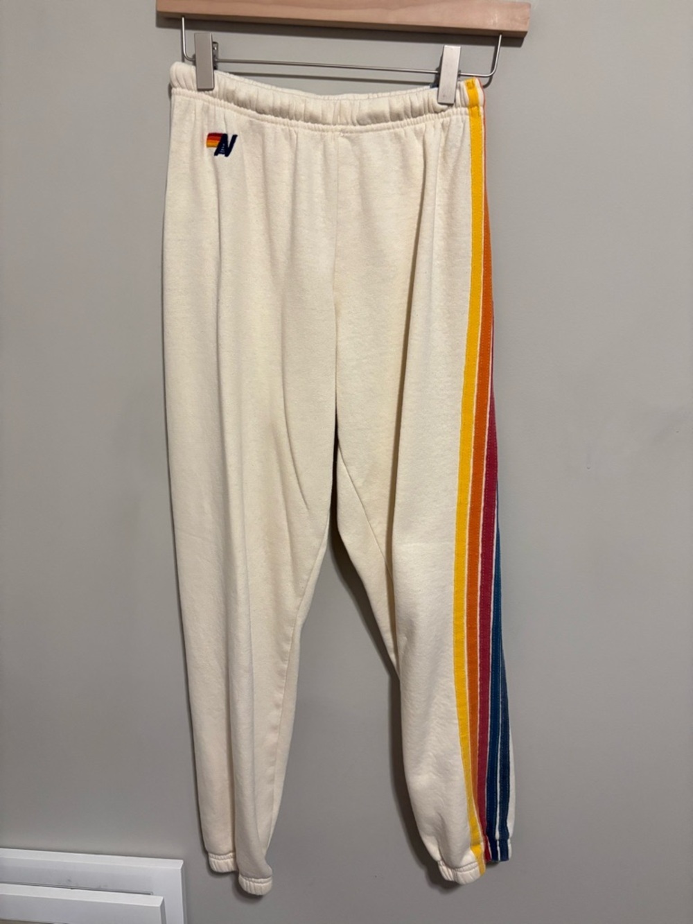 Aviator Nation 5 Stripe Sweatpants Vintage White Rainbow Stripe Size S - Picture 4 of 9